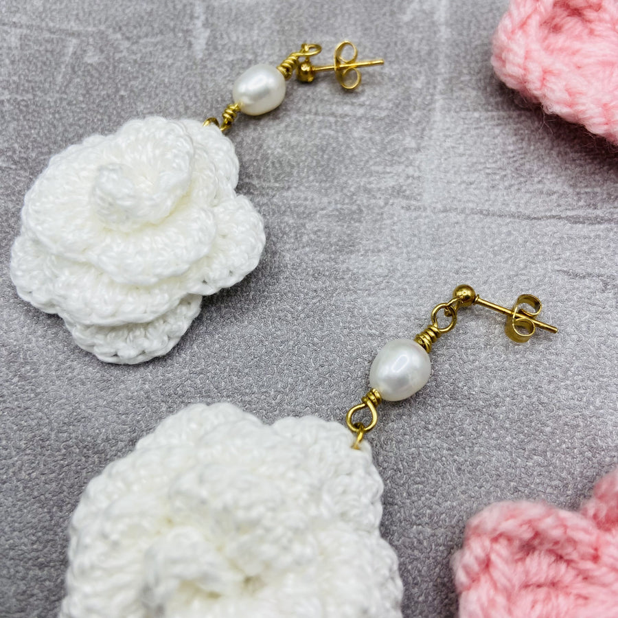 ROSES - Boucles d'oreilles Fait Main en Crochet