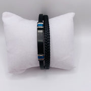 BRACELET Homme en Cuir Noir et Acier Inoxydable - Élégance et Style Intemporel