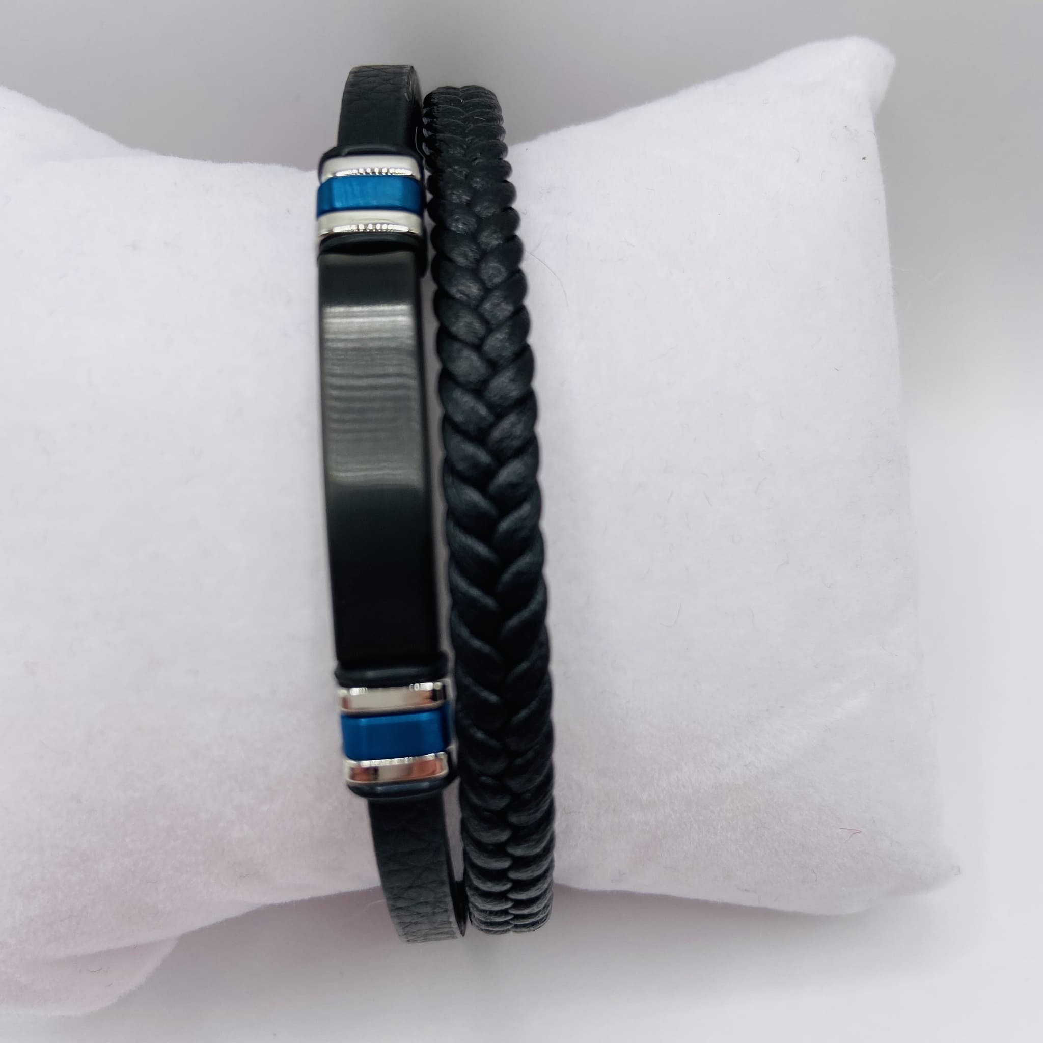 BRACELET Homme en Cuir Noir et Acier Inoxydable - Élégance et Style Intemporel