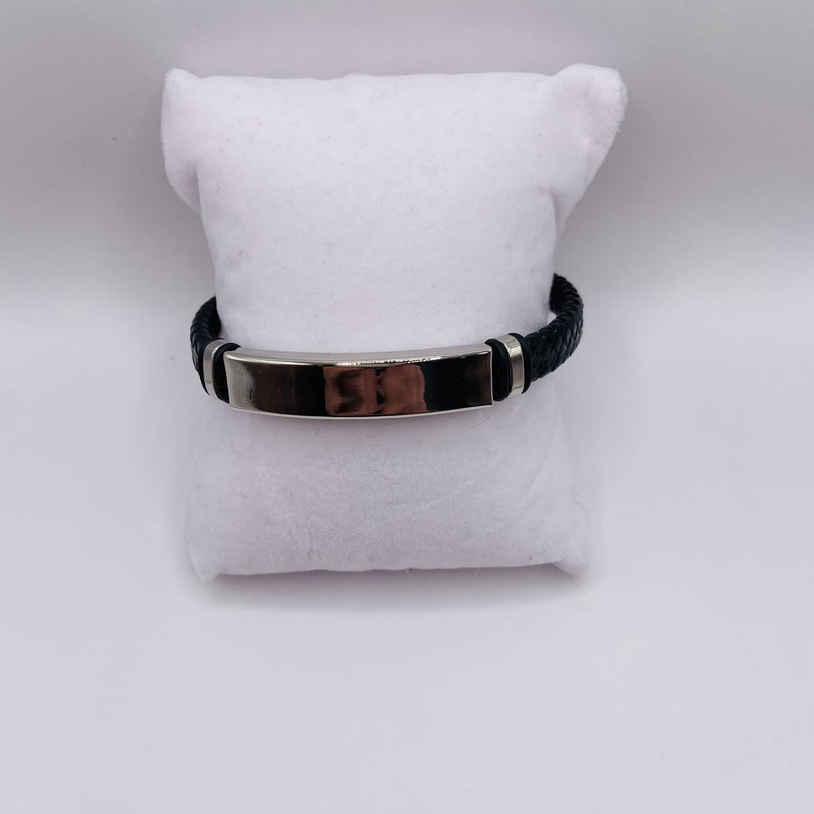 BRACELET Homme en Cuir Noir et Acier Inoxydable - Élégance et Style Intemporel