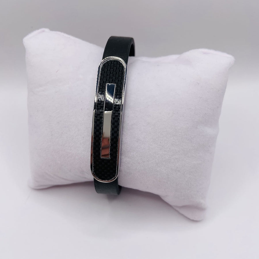 Bracelet Homme en Cuir Noir et Acier Inoxydable