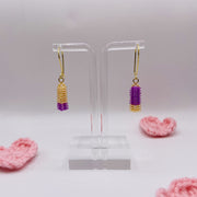 Boucles d'oreilles artisanales en perles Miyuki - Violet et doré - Bijoux faits main uniques