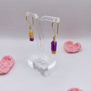 Boucles d'oreilles artisanales en perles Miyuki - Violet et doré - Bijoux faits main uniques