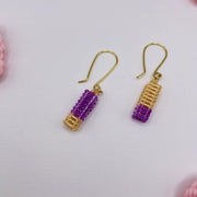 Boucles d'oreilles artisanales en perles Miyuki - Violet et doré - Bijoux faits main uniques