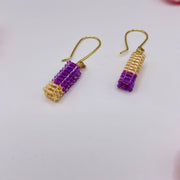 Boucles d'oreilles artisanales en perles Miyuki - Violet et doré - Bijoux faits main uniques