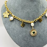Collier Charmes Multicolore en Acier Inoxydable Doré à l'Or Fin