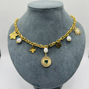 Collier Charmes Multicolore en Acier Inoxydable Doré à l'Or Fin