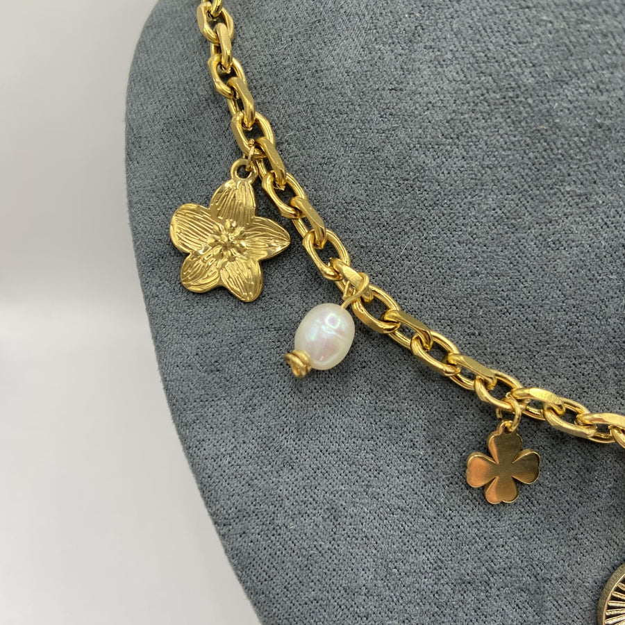 Collier Charmes Multicolore en Acier Inoxydable Doré à l'Or Fin