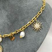 Collier Charmes Multicolore en Acier Inoxydable Doré à l'Or Fin
