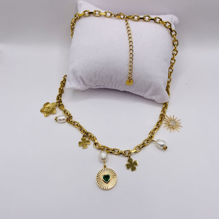 Collier Charmes Multicolore en Acier Inoxydable Doré à l'Or Fin