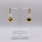 Boucles d’oreilles cœurs dorés – Acier inoxydable & quartz rose