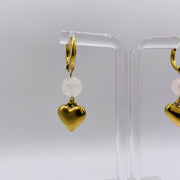 Boucles d’oreilles cœurs dorés – Acier inoxydable & quartz rose